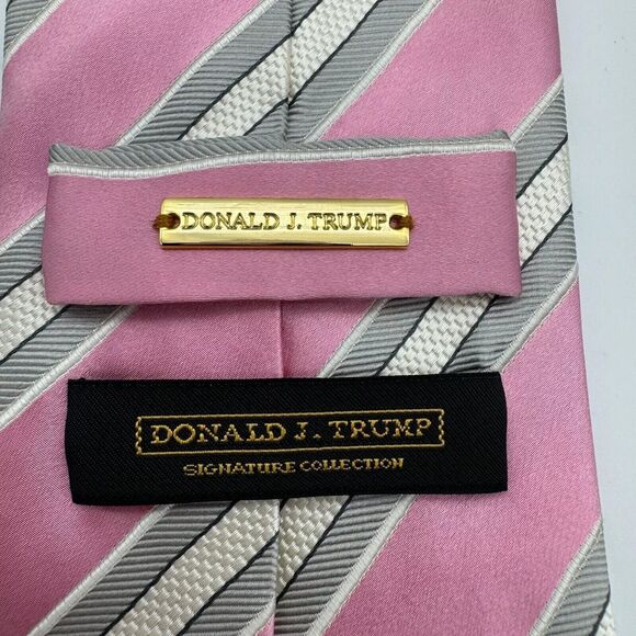 Donald J. Trump Signature Men's Pink Striped Silk Tie Length 59.5" Width 3.5" - Picture 3 of 5